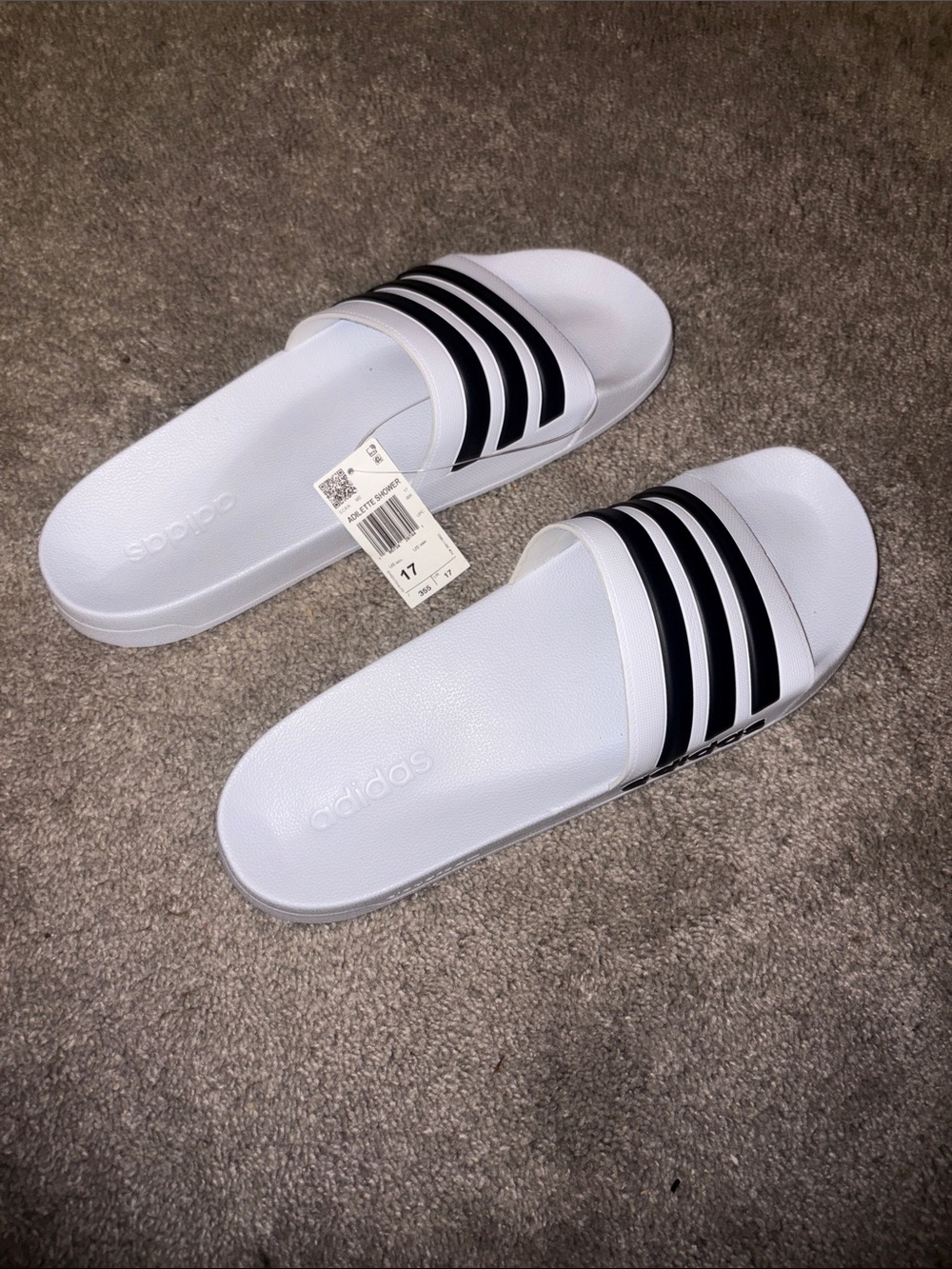 adidas White Slides with Black Striped Strap